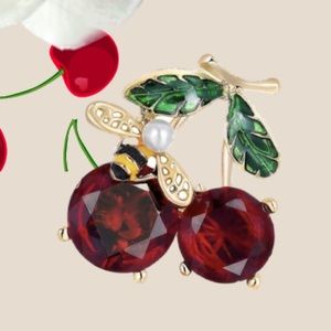 Cherry bee Luxury Brooch Brand New With Gems In Gold Tone